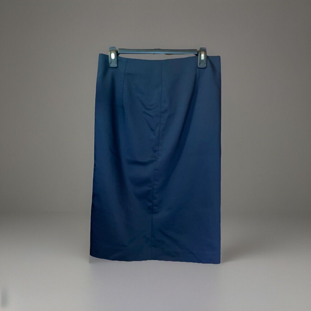 Harve Benard Straight Skirt Size 8 Navy Blue Knee Length Cotton Blend Side Zip